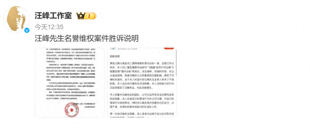 网络喷子被反击!汪峰胜诉 刘*雷公开道歉、赔偿(图1)