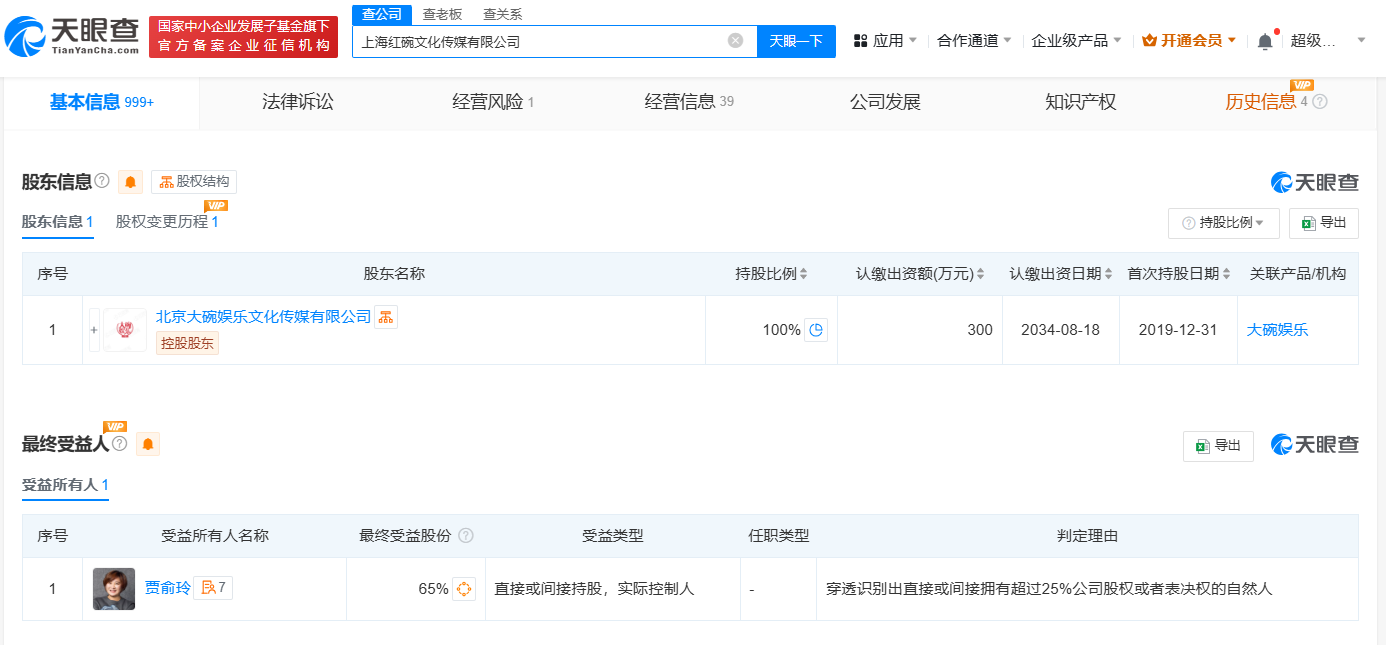 贾玲不再担任大碗娱乐职务,目前仍为公司实控人(图4)