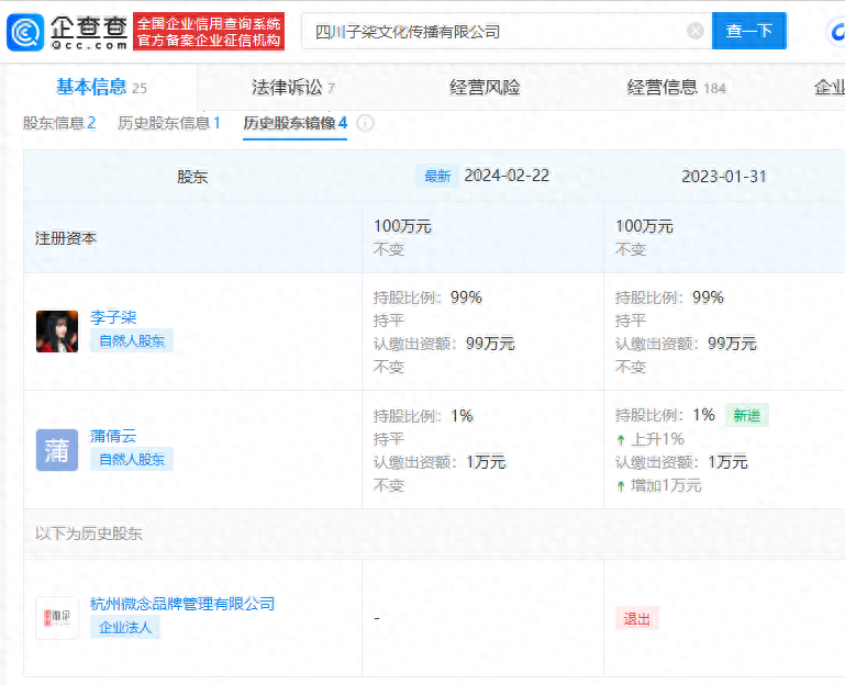 断更1217天后李子柒回归,持股四川子柒文化99%股权(图1)