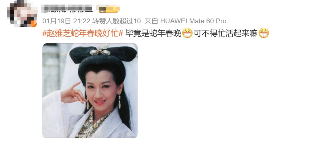赵雅芝将登多台春晚,9个卫视同步播出,网友:“白娘子”好忙!(图3)