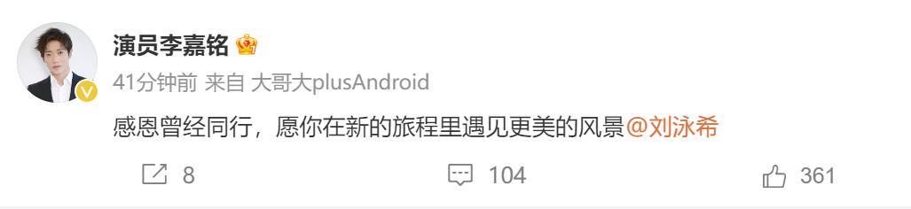 引发热议!演员刘泳希、李嘉铭官宣离婚(图2)