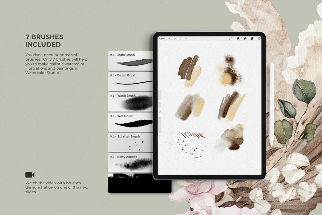 笔刷 | 水彩绘画质感Procreate笔刷套装(图5)
